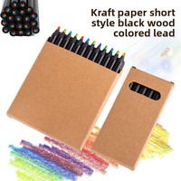 Crayons d'art miniatures 6-12 pièces, noirs, en bois, avec mine arc-en-ciel 7 couleurs, multicolores, créatifs, pour cadeaux promotionnels et enfants