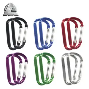 Wholesale metal aluminum alloy colorful D shape hook climbing carabiner clip