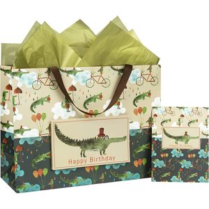 Crocodile Birthday Gift Bag 16 Inch <b>Extra</b> <b>Large</b> With Card And Tissue Paper - Product Image 1