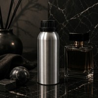 Bouteille en aluminium poli de 250 ml avec bouchon de sécurité noir de 55 mm de diamètre, emballage de qualité supérieure pour huiles essentielles et parfums