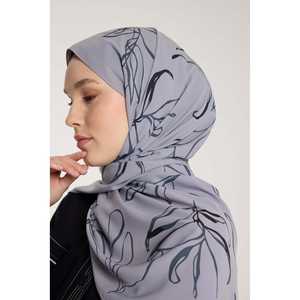 Écharpe en soie à motif de feuilles Pure Tone, argent et gris, avec un ton de qualité supérieure - Product Image 1