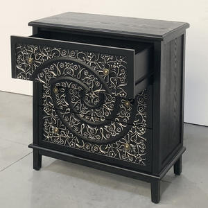 ארון עץ מודרני שלוש מגירות עם פורניר אפר ברהיטים שחור מסוגנן למגורים וחדר אוכל - Product Image 6