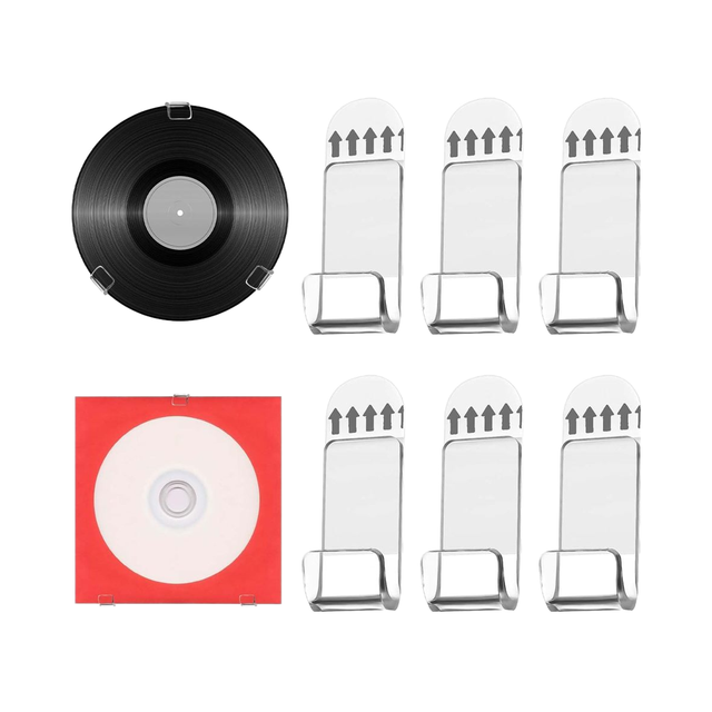 XIHIRCD 6pcs High Strength Clear Acrylic Vinyl Record Display Stand Wall Mount Holder Self-Adhesive CD/Album Storage No-Drill