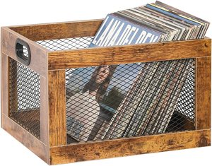 Desktop Metal and Wooden LP Record Crate Brown Color Vinyl Record Holder