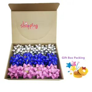 Wholesale Eco-friendly Paper Bows Pink Blue Silver Christmas Wrapping Paper Bows Self-adhesive Gift Wrap Accessory Star Bows