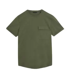 Single chest pocket crew neckline t shirt for men plain design long style cotton jersey summer wear