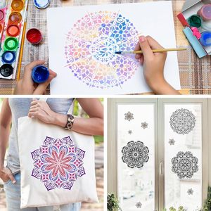 Lot de 9 pochoirs Mandala réutilisables 12x12 ''pour plancher en bois carrelage mural tissu <span class=keywords><strong>peinture</strong></span> meubles décoration et dessin - Product Image 4