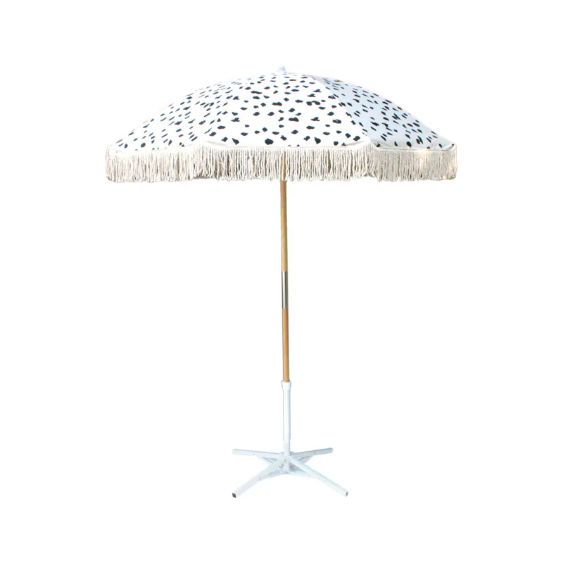 Çevre dostu malzeme özel logo baskılı ombrellone da mare makrome şemsiye püskül ahşap plaj umbrelas püskül ile