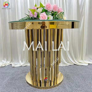 Mesa de acero inoxidable de lujo, mesa redonda de boda, diseño elegante, soporte de pastel dorado para decoración de eventos - Product Image 3