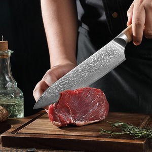 Couteau de chef Kiritsuke en acier Damas 67 étages spécial pour trancher la viande de cuisine manche en bois d'<span class=keywords><strong>olivier</strong></span> pour bouchers - Product Image 4