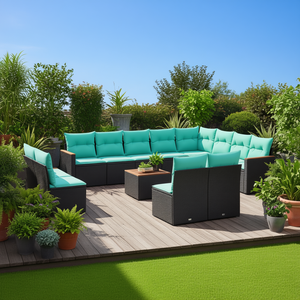 Set di divani da giardino in polyrattan nero da 13 pezzi con cuscini, mobili da esterno dal design moderno e contemporaneo - Product Image 2