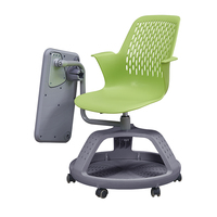 Chaise d'étude scolaire interactive en plastique confortable avec accoudoirs et tablette