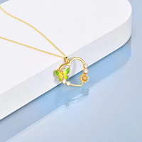 Collier pendentif coeur fleur zircon papillon en émail plaqué or en argent sterling S925