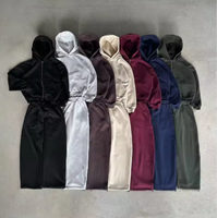 Ensemble de survêtement vintage deux pièces de qualité supérieure : sweat à capuche et pantalon de survêtement amples et unis avec fermeture éclair pour la gym
