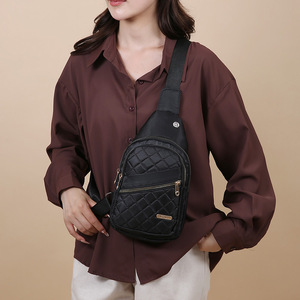 Women's Nylon Chest Bag With Diamond Pattern Multiple Pockets Water Resistant Crossbody Bag For Leisure Travel Summer 2025 - Product Image 3