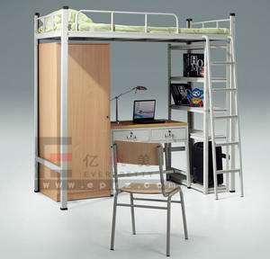 Litera Alta de Metal con Sistema de Casilleros y Escritorio, Muebles para Albergue Juvenil o Dormitorio - Product Image 5