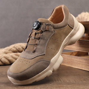 Chaussures bateau en cuir pour hommes, bout rond, semelle EVA, respirantes, à lacets, couleur unie, toutes saisons, usage décontracté - Product Image 1
