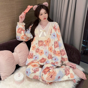 סט בגדי leepannel מודפס פיג 'מות נשים בסגנון נסיכה החורף של צווארון שרוול ארוך להגדיר 115.00 ק "ג שמן פיג' מה - Product Image 6