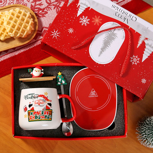 Christmas Thematic Ceramics Mugs With Santa And Snowman Design Red And Green Lids <b>Gift</b> Set For Holiday Season - Product Image 1
