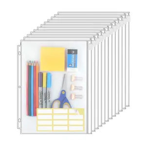 Clear PVC Folder Loose Leaf Pouch 8-1/2"x 11 Document Filing Storage Bags Letter Size 3 Holes Binder Zipper Pocket Folder