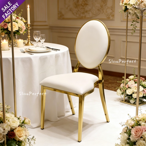 Silla apilable de acero inoxidable con cojín blanco para eventos, bodas, restaurantes y hoteles, OEM ODM. - Product Image 1
