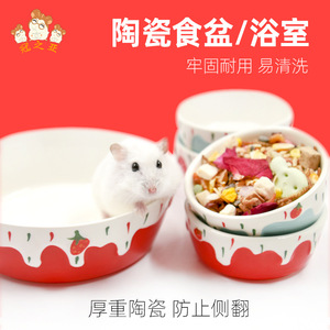 Cuenco de cerámica con forma de fresa para hámster, plato de alimentación para mascotas, diseño de frutas en rojo y azul, forma redonda, resistente y antideslizante. - Product Image 5