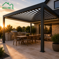 Pergola à lames orientables en aluminium HESIWEI avec éclairage LED, cadre en 6063 T6 avec revêtement en poudre, toit à lames motorisé, gazebo sur mesure