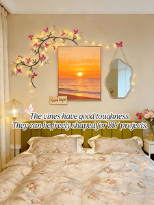 Lampe en rotin en forme de feuille de fleur de papillon LED avec des lumières de chaîne de branche flexibles DIY pour une décoration murale romantique de chambre à coucher de Noël - Product Image 3