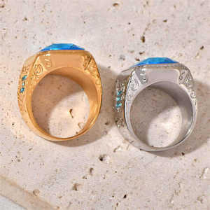 טבעת ההיפ הופ של מנגל פלדת אל חלד מצופה זהב יהלום זכוכית בסגנון קלאסי למסיבות - Product Image 3