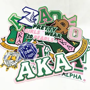 Best Selling Greek Letter No Minimum Custom Pink And Green Chenille aka sorority Patches