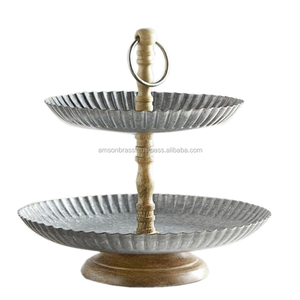 Round Golden Plated Cupcake Display <b>Stand</b> Metal Brass Dessert Serving 2 <b>Tier</b> <b>Cake</b> <b>Stand</b> - Product Image 4