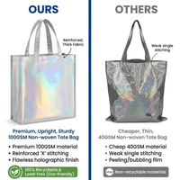 Sacs de courses personnalisés recyclables avec logo, en non-tissé, avec cordelette/lien léopard, réutilisables, sacs cadeaux holographiques
