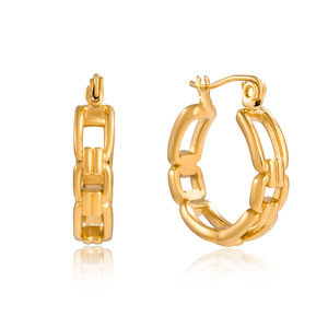 Aros de Oro de 18K y Acero Inoxidable con Diseño Geométrico de Cadena para Uso Diario - Product Image 5