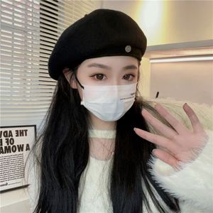 Béret en laine pour femme, tendance, petit logo rond, élégant, chaud, pour l'hiver, style artiste - Product Image 1