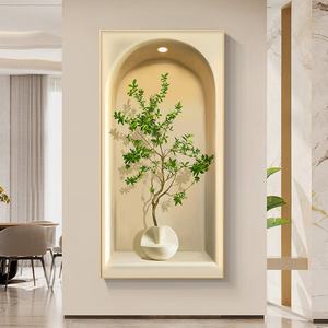 Décoration de salon moderne, décoration de porche, peintures en porcelaine cristalline à impression HD, peinture décorative végétale, lumière LED - Product Image 2