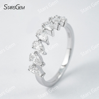 Starsgem 925 ayar gümüş Eternity Band DEF VVS Moissanite taş armut şekli alyans kadınlar için