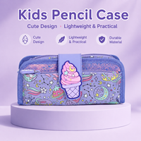 Trousse à crayons durable pour enfants, motif dessin animé mignon espace et crème glacée, multi-compartiments, en polyester, avec fermeture éclair, pour filles
