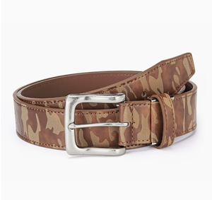 Ceinture en cuir marron avec imprimé <span class=keywords><strong>camouflage</strong></span> classique, boucle rectangulaire vintage argentée, largeur 3,8 cm, longueur 105 cm, style décontracté - Product Image 1