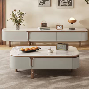 Ensemble de <span class=keywords><strong>meuble</strong></span> <span class=keywords><strong>TV</strong></span> moderne <span class=keywords><strong>haut</strong></span> de gamme <span class=keywords><strong>et</strong></span> table basse avec tiroirs de rangement en bois <span class=keywords><strong>et</strong></span> plateau en pierre frittée pour salon <span class=keywords><strong>et</strong></span> hôtel - Product Image 1