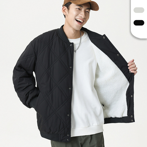 <span class=keywords><strong>Veste</strong></span> universitaire unisexe <span class=keywords><strong>noire</strong></span> avec doublure en <span class=keywords><strong>polaire</strong></span> <span class=keywords><strong>polaire</strong></span>, motif en diamant, col baseball, doublure en sherpa chaude - Product Image 1