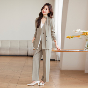 Women's Suit Set Solid Color Asymmetry Design Anti-Wrinkle Polyester Two-Piece Professional Casual Wear Spring Autumn - Product Image 4