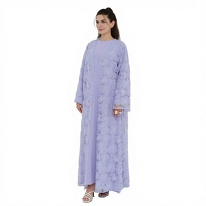 2026 <b>Modest</b> Islamic Women's Breathable Lace Abaya Two-Piece <b>Set</b> with Long Sleeves for Spring Summer Autumn Winter Weddings - Product Image 2