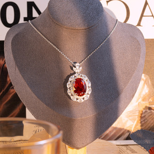 Collier pendentif en chaîne à maillons avec imitation de perles et rubis de laboratoire Sier, forme ovale 13x18mm, bijoux de mode pour soirée, vente en gros - Product Image 4