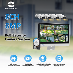 GWSECU Système de caméra Cctv Poe Nvr 8 canaux 4k Ip Full Color Night Vision Audio 2-Way AI LCD Monitor 8Mp NVR <span class=keywords><strong>Kit</strong></span> pour Shop <span class=keywords><strong>Home</strong></span> - Product Image 2
