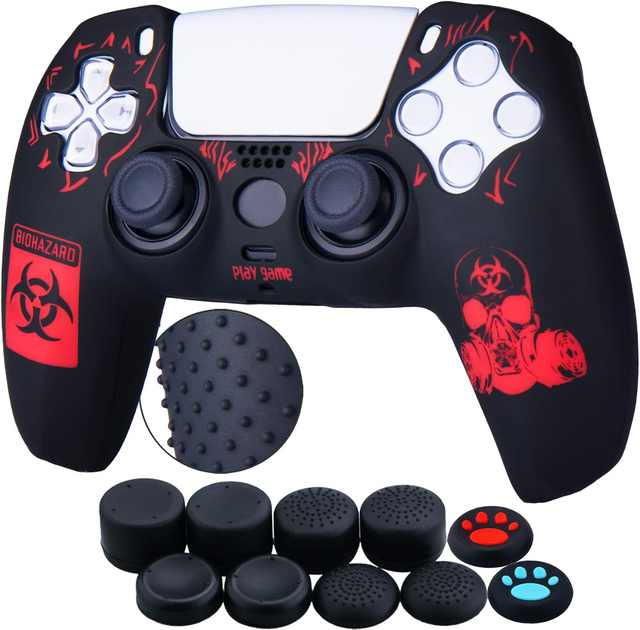 Silicone Skin for PS5 Controller Protective Cover Anti-Skid Particles Wired Shell Case with 10 Thumb Grips