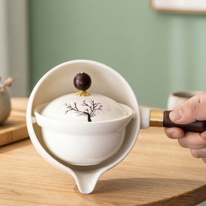 Théière intelligente classique chinoise avec couvercle, infusion facile, en porcelaine, design à ouverture automatique, poignée en bois, compatible micro-ondes, écologique - Product Image 3