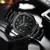 Jam tangan Stainless steel kasual pria, arloji bisnis Quartz gelang pesona mewah, jam tangan untuk pria