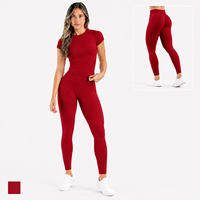 Ensemble de yoga sans couture pour femmes, 2 pièces, haut à manches courtes, leggings taille haute avec effet ventre plat, respirant, tenue de sport pour la salle de gym