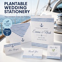 Modernes Yacht-Hochzeits-Set mit Pflanzbarem Samenpapier, Nautisch Gestreiftes Yacht-Hochzeitspapier-Set