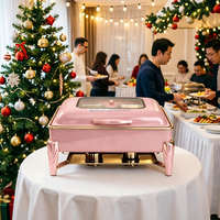 Plat à réchaud rectangulaire rose 9L avec couvercle transparent, en acier inoxydable, idéal pour mariages, fêtes, banquets de Noël et maintien au chaud des aliments